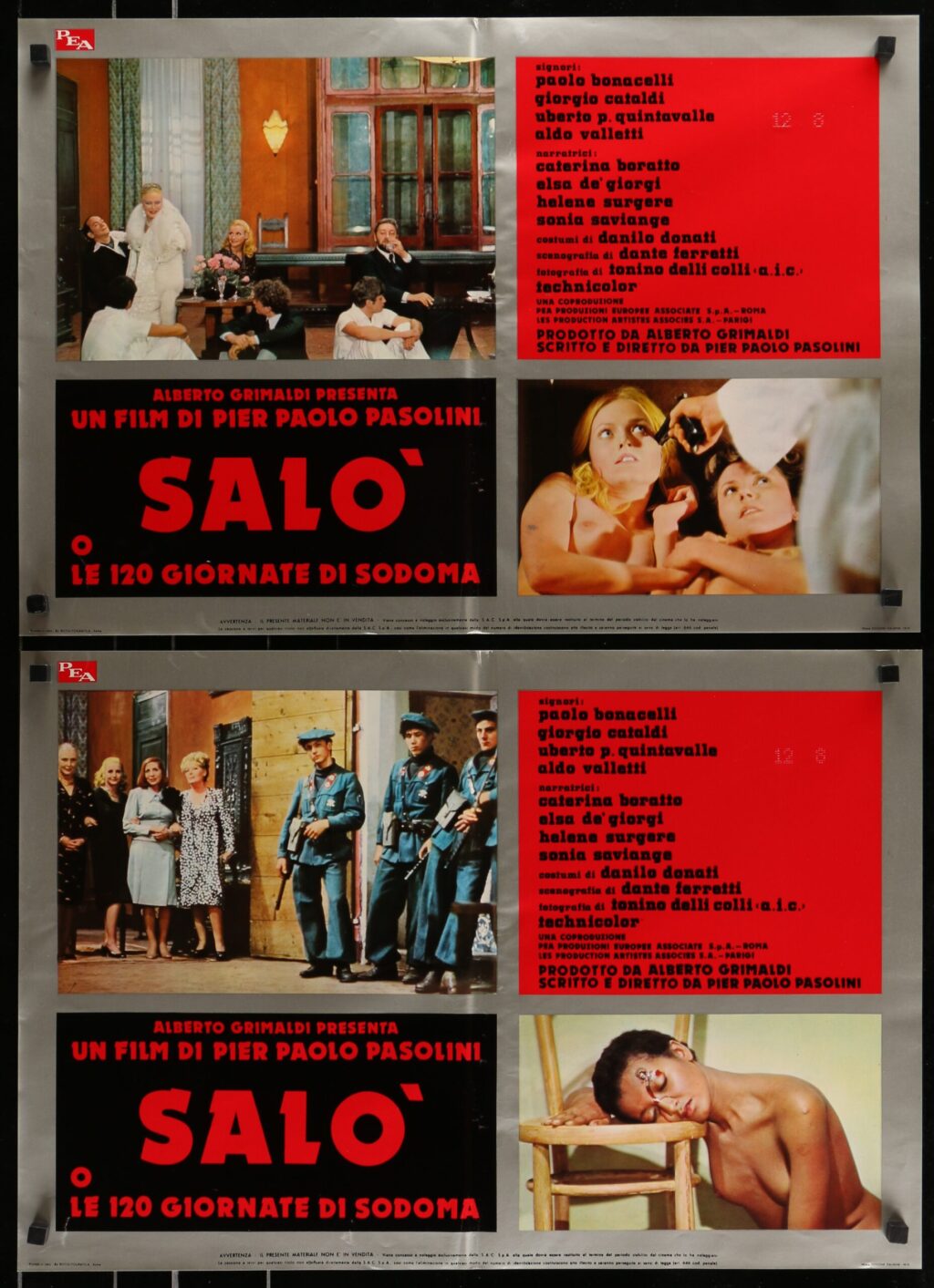 SALÒ, OR THE 120 DAYS OF SODOM [SALÒ O LE 120 GIORNATE DI SODOMA] (1975) Set of 8 Italian fotobusta posters - Image 2