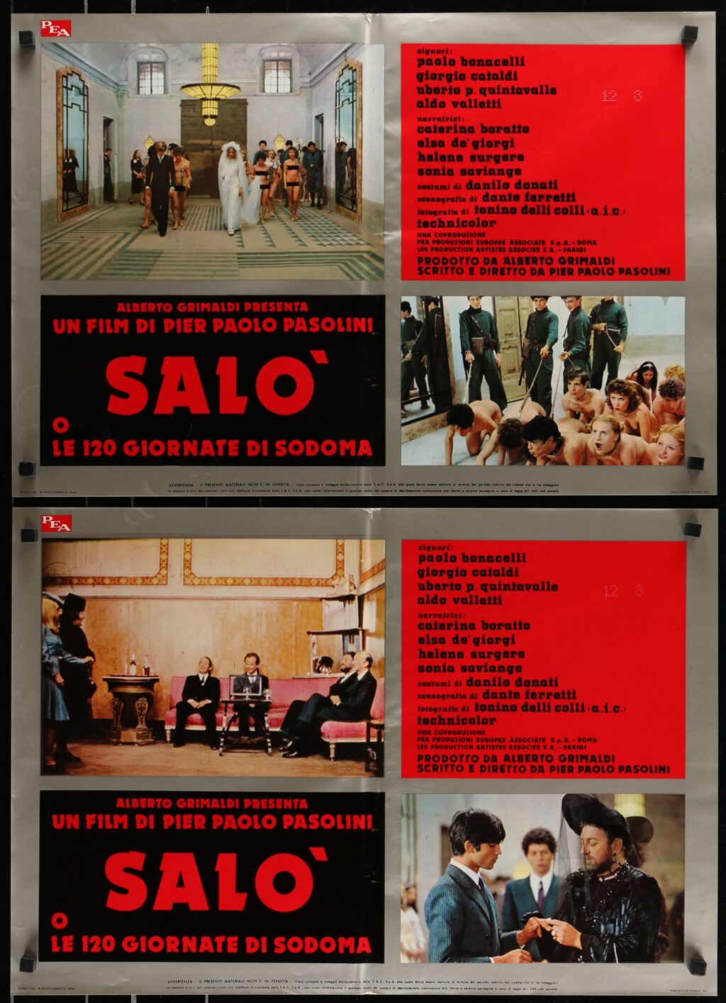 SALÒ, OR THE 120 DAYS OF SODOM [SALÒ O LE 120 GIORNATE DI SODOMA] (1975) Set of 8 Italian fotobusta posters - Image 4