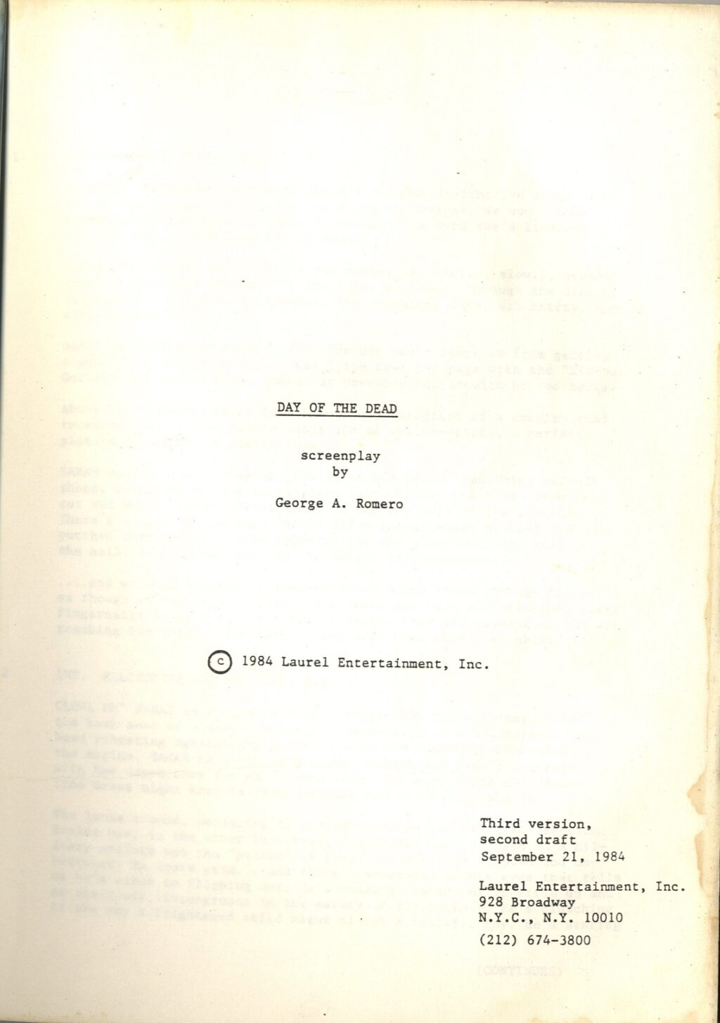 DAY OF THE DEAD (ca. 1984) Third version 2nd draft script by George Romero - Image 2