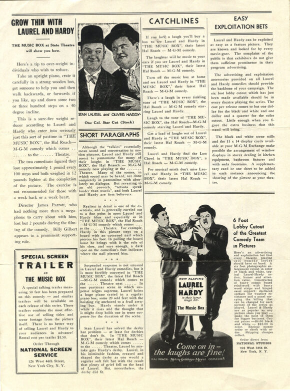 LAUREL AND HARDY / THE MUSIC BOX (1932) Pressbook - Image 2