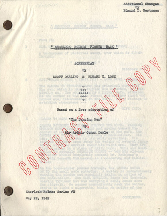 SHERLOCK HOLMES FIGHTS BACK [released as SHERLOCK HOLMES AND THE SECRET WEAPON] (May 22-Jun 17, 1942) Screenplay - Image 2