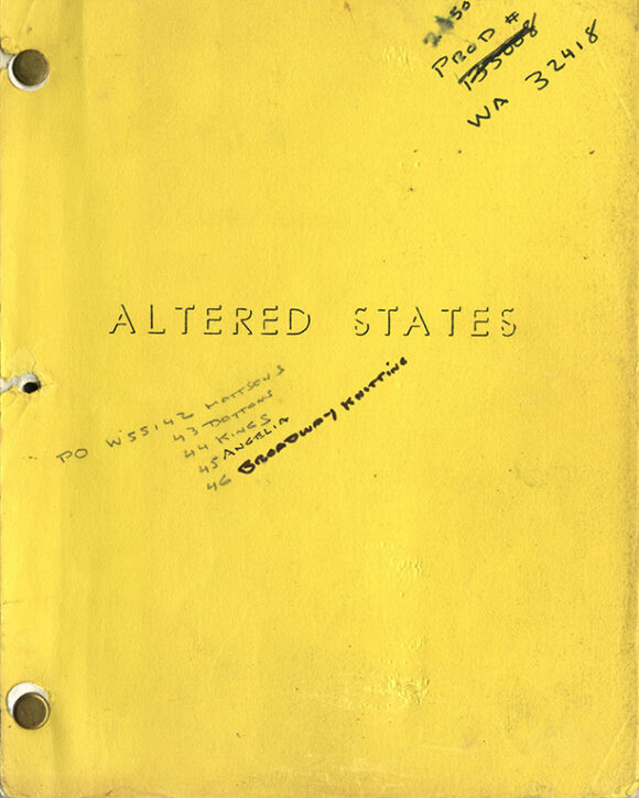 (RUSSELL, KEN, DIRECTOR) ALTERED STATES (1979) Vintage original film script.