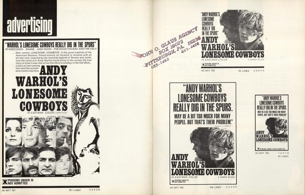 ANDY WARHOL'S LONESOME COWBOYS (1968) / EXHIBITOR'S PRESS MANUAL