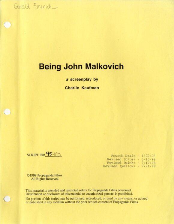 BEING JOHN MALKOVICH (1999) Fourth draft script by Charlie Kaufman, 1/22/98