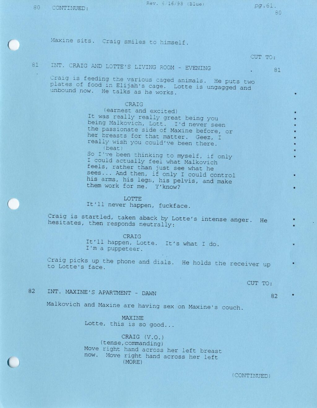 BEING JOHN MALKOVICH (1999) Fourth draft script by Charlie Kaufman, 1/22/98