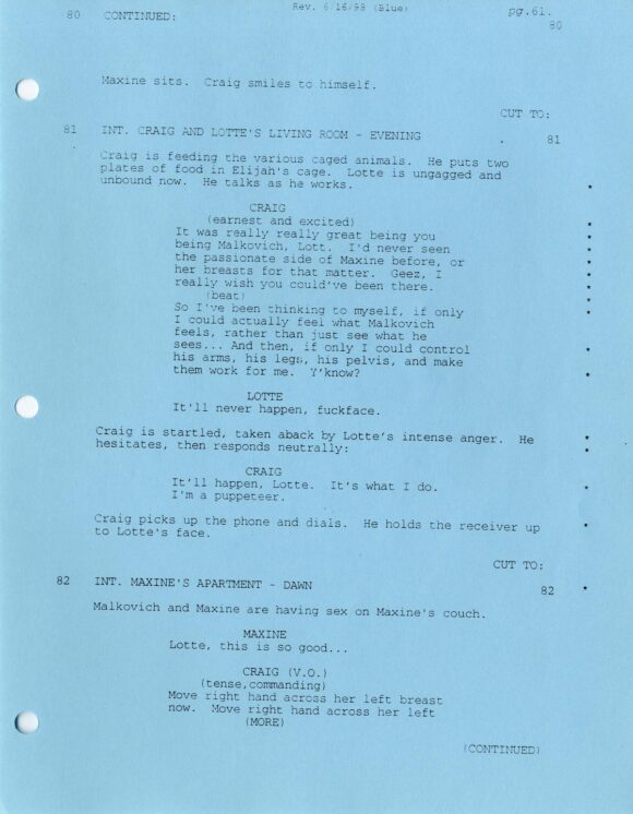 BEING JOHN MALKOVICH (1999) Fourth draft script by Charlie Kaufman, 1/22/98