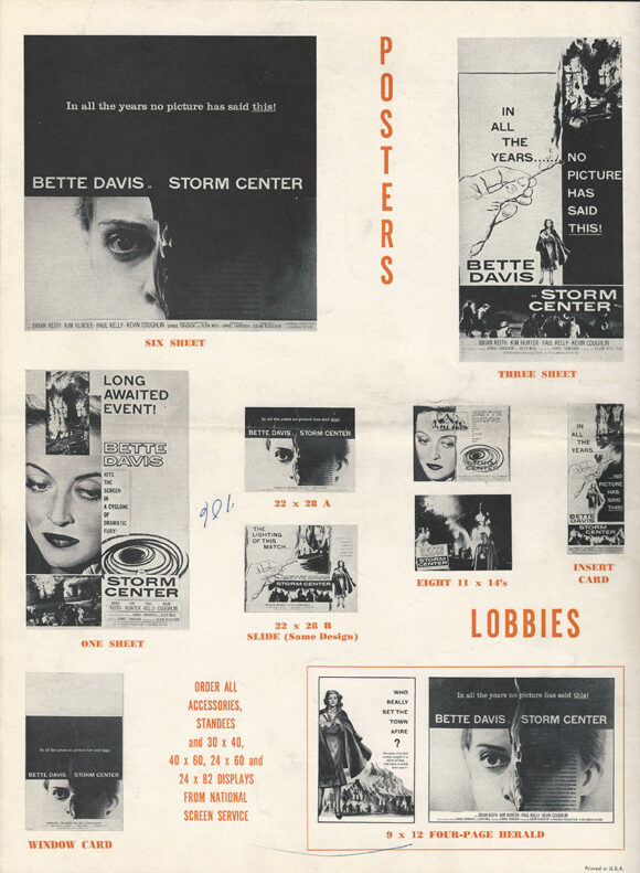 BETTE DAVIS IN STORM CENTER [ART BY SAUL BASS] PRESSBOOK (1956)