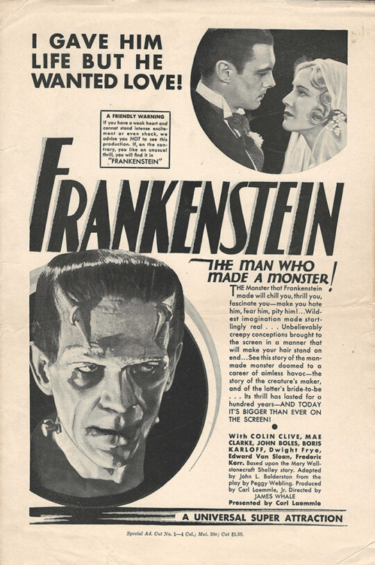 FRANKENSTEIN ORIGINAL TEAR SHEET (1931)