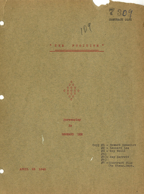 [Doyle, Arthur Conan (source work] “THE FUGITIVE" SCREENPLAY BY LEONARD LEE [released as PURSUIT TO ALGIERS]. [Los Angeles: Universal Pictures], 25 April 1945.