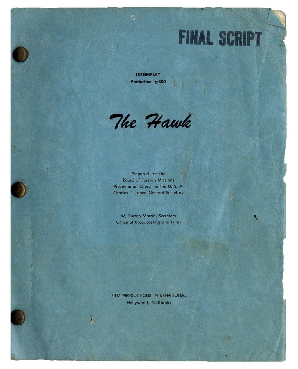 MARK OF THE HAWK [THE HAWK] (1957) Final draft script, 1956