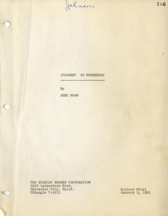 JUDGMENT AT NUREMBERG (1961) Revised final script January 9, 1961 by Abby Mann