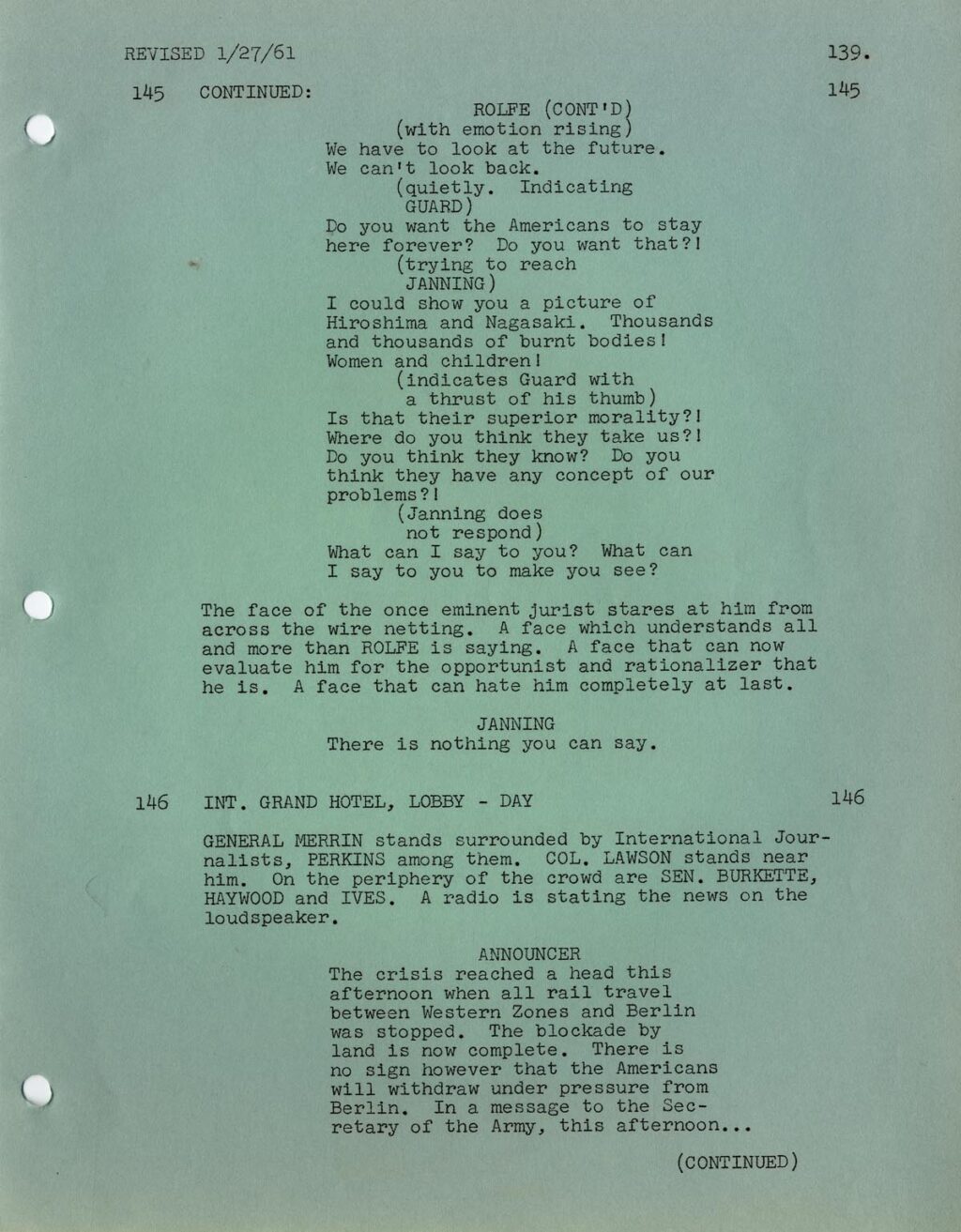 JUDGMENT AT NUREMBERG (1961) Revised final script January 9, 1961 by Abby Mann