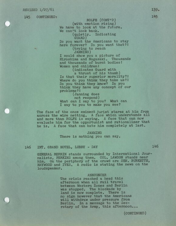 JUDGMENT AT NUREMBERG (1961) Revised final script January 9, 1961 by Abby Mann