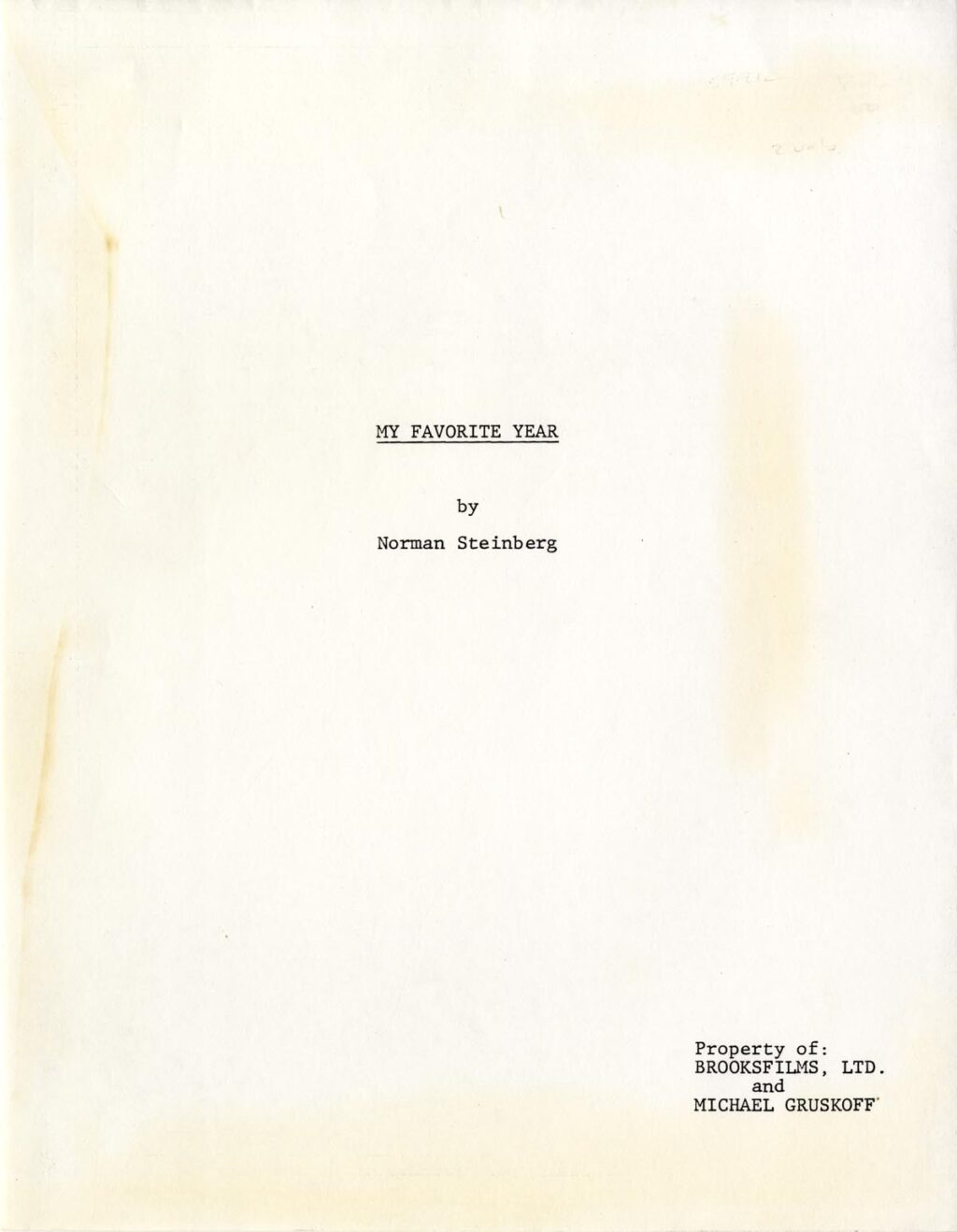 MY FAVORITE YEAR (1981) Revised Final Draft script by Norman Steinberg