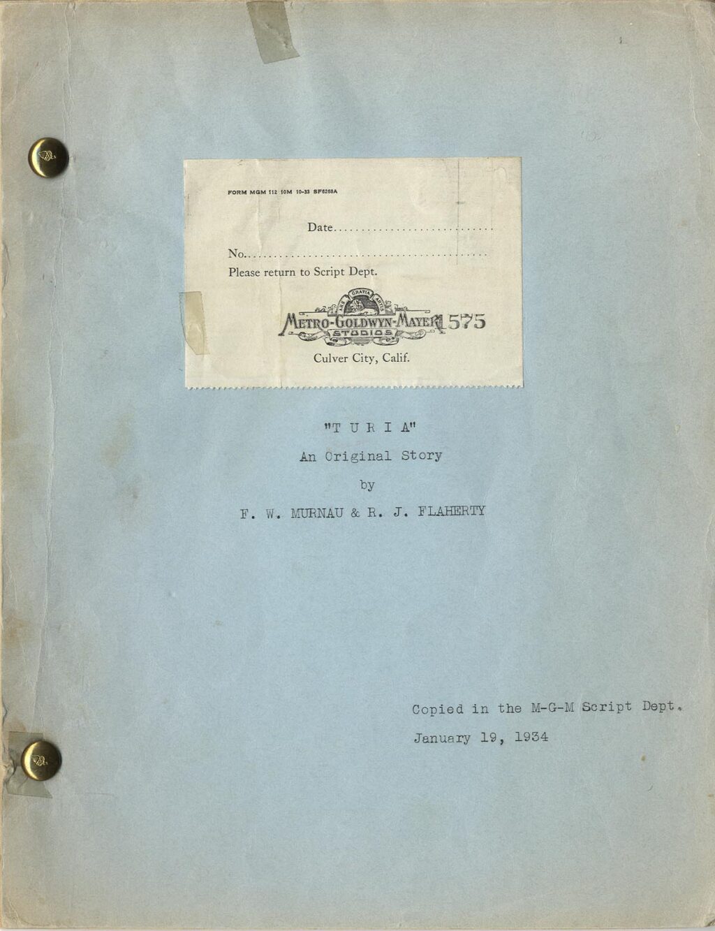 TABU [TURIA] (1931) Three variant scripts for 1931 film by F.W. Murnau & Robert J. Flaherty