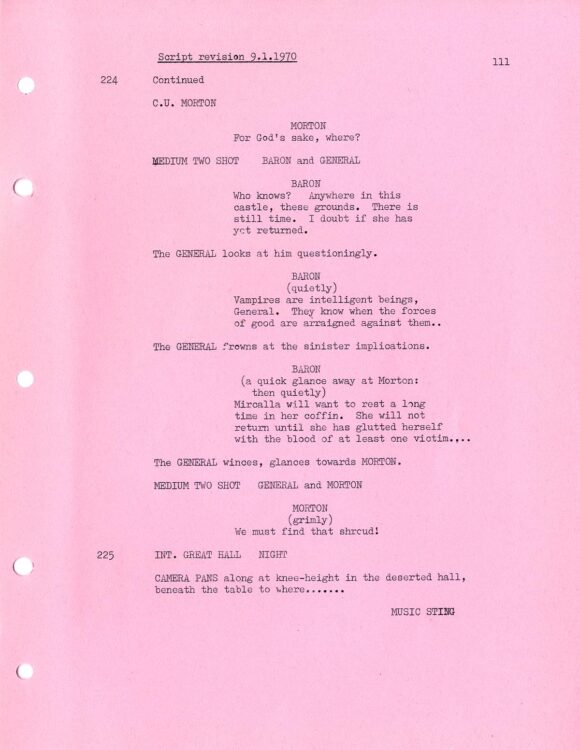 VAMPIRE LOVERS, THE (1970) Screenplay by Tudor Gates 15th Dec, 1969