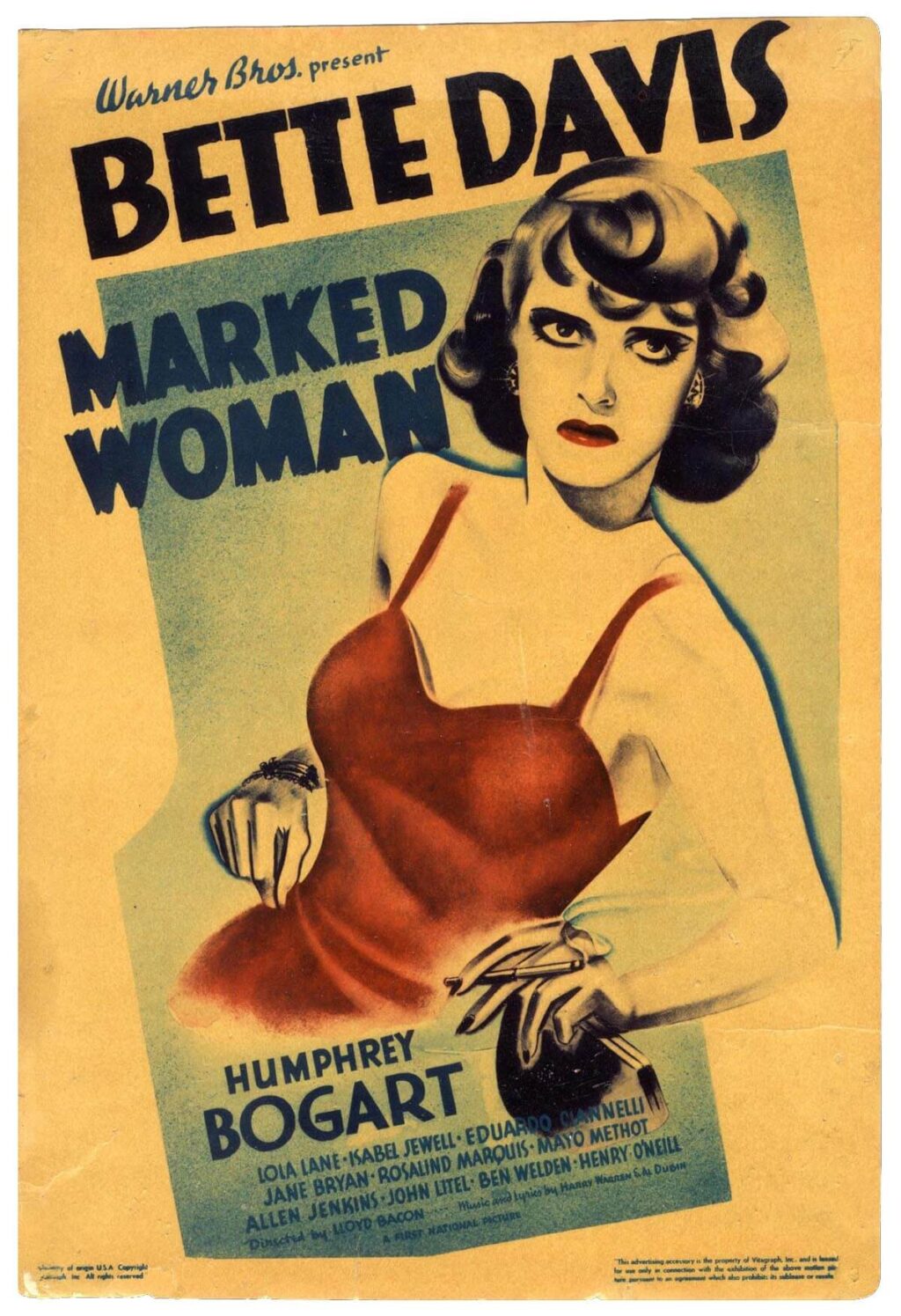 MARKED WOMAN (1937) Mini window card poster