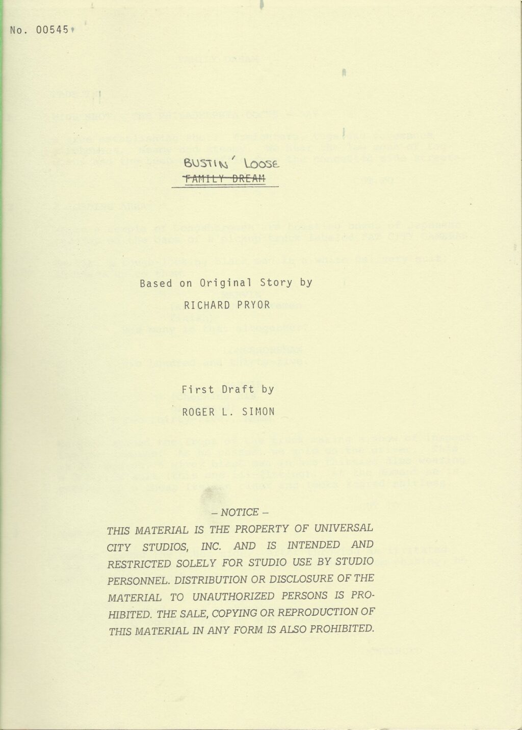 FAMILY DREAM [working title for BUSTIN' LOOSE] (1979) Set of 2 draft scripts - Image 2