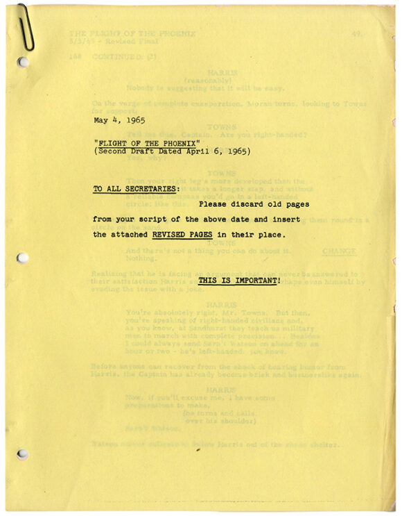 FLIGHT OF THE PHOENIX, THE (1965) Revised Final script dated Apr 6, 1965 - Image 6