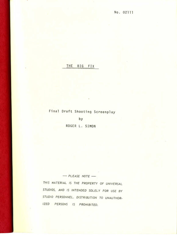 BIG FIX, THE (1978) Final Draft Shooting script dated Oct 19,1977 - Image 2