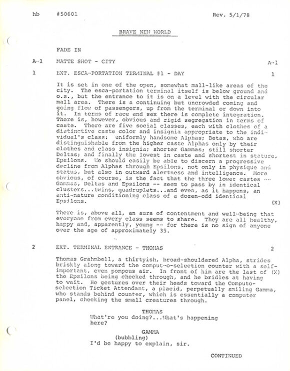 BRAVE NEW WORLD, Part I & II (1978) Set of 2 revised draft scripts - Image 4