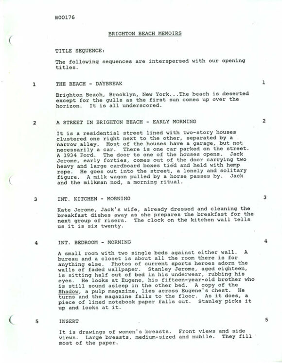 BRIGHTON BEACH MEMOIRS (1986) Fourth draft film script dated Jul 29, 1985 - Image 3