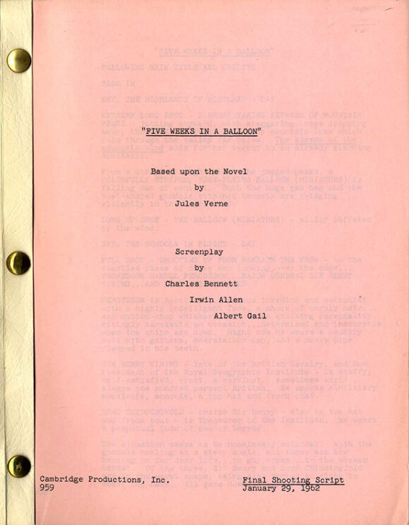 FIVE WEEKS IN A BALLOON (Jan 29, 1962) Final Shooting script - Image 2