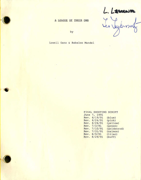 LEAGUE OF THEIR OWN, A (1992) Film script and autographed baseball