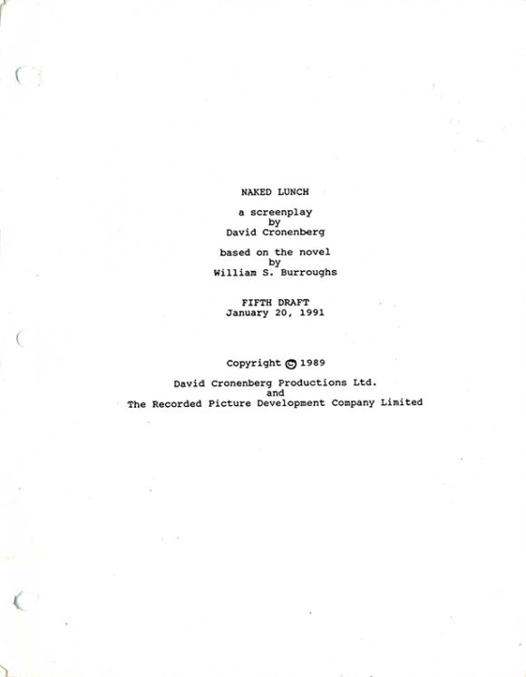 NAKED LUNCH (1991) Fifth Draft film script dated Jan 20, 1991 - Image 2