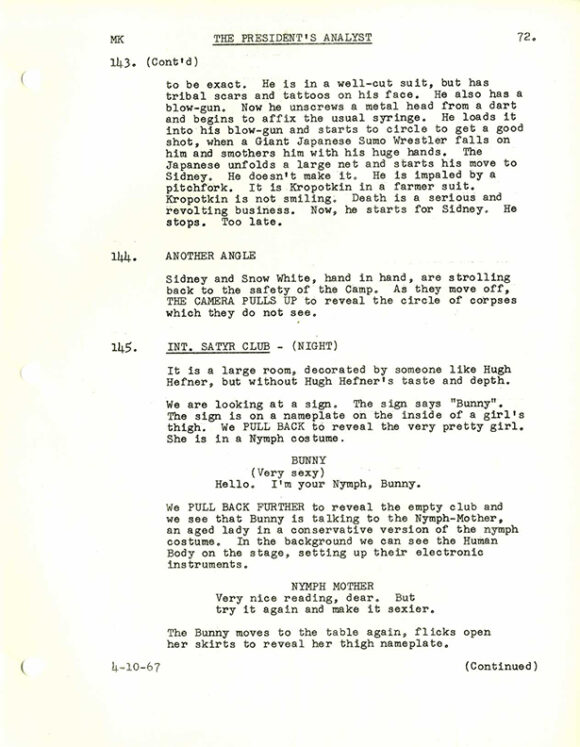 PRESIDENT'S ANALYST, THE (Apr 10, 1967) Shooting script by Theodore J. Flicker - Image 3