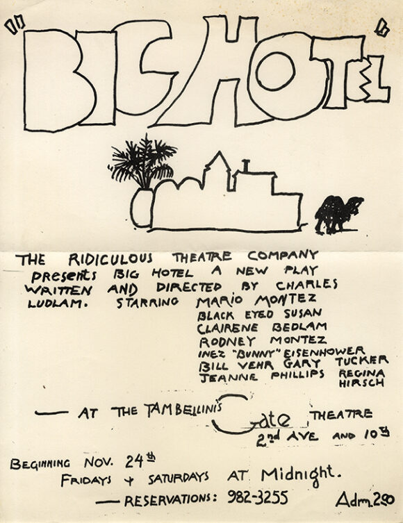 BIG HOTEL: A FARCE (1968) Flyer for Charles Ludlam stage production