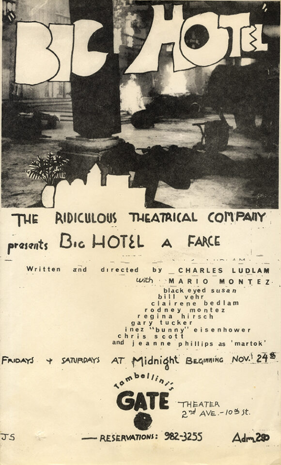 BIG HOTEL: A FARCE (1968) Poster for Charles Ludlam stage production