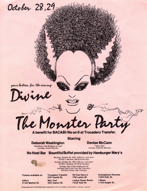 DIVINE | THE MONSTER PARTY (1978) Flyer for SF benefit event