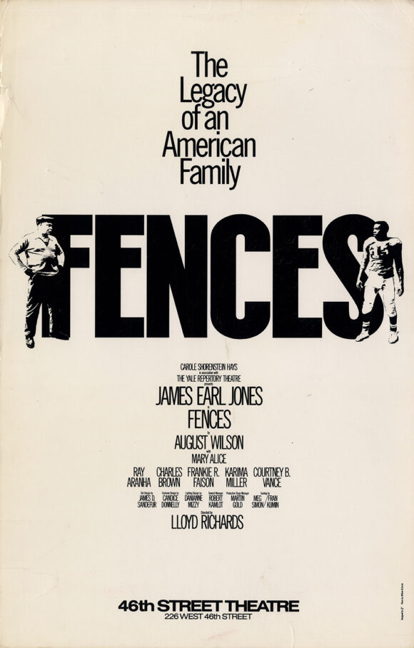 FENCES (1987) Broadway window card for August Wilson play