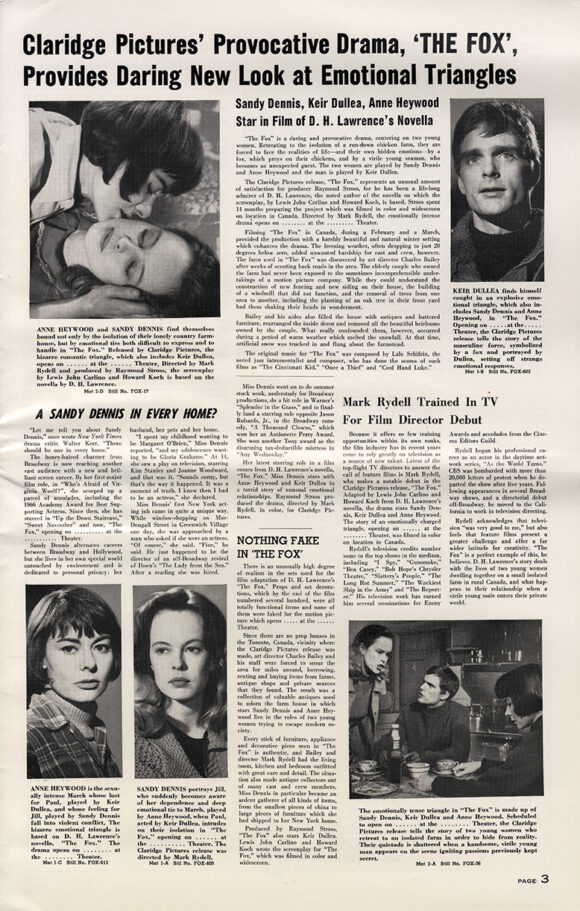 FOX, THE (1967) Pressbook for D. H. Lawrence adaptation