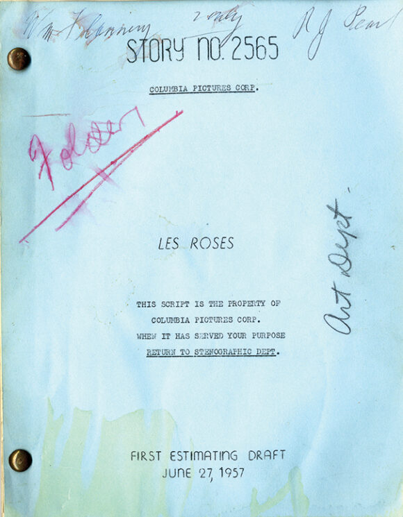 LES ROSES first estimating draft film script by John Fante, dated Jun. 27, 1957