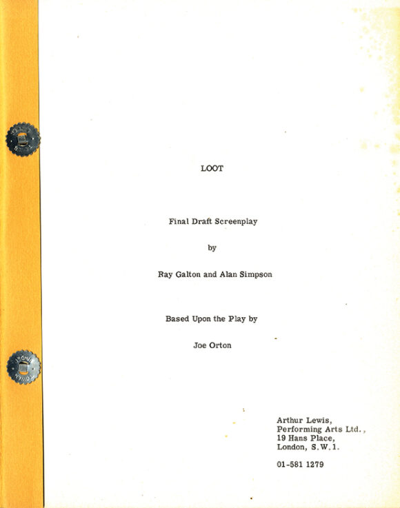 LOOT (1970) final draft screenplay adapted from Joe Orton, dated Sep. 13, 1969