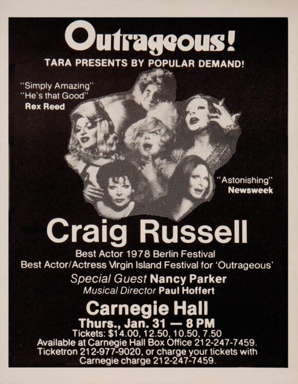 OUTRAGEOUS! TARA PRESENTS BY POPULAR DEMAND CRAIG RUSSELL (1978) Special event poster