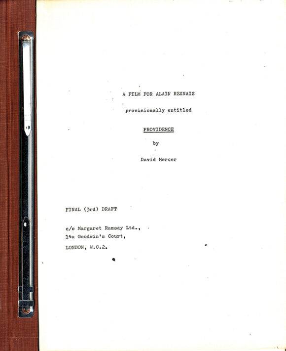 PROVIDENCE (1977) Final 3rd Draft film script belonging to David Mercer