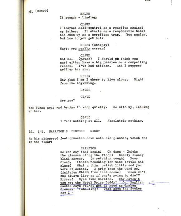 PROVIDENCE (1977) Final 3rd Draft film script belonging to David Mercer