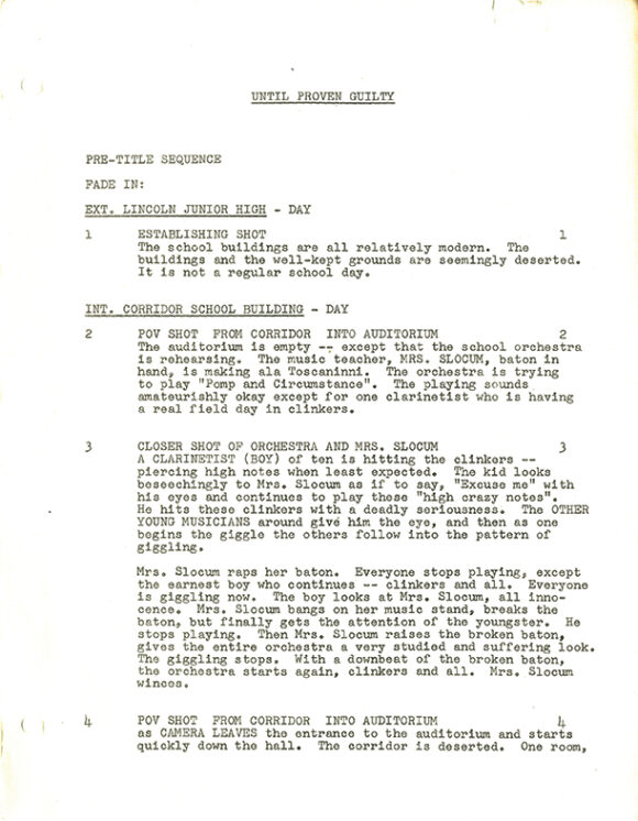 ULTIL PROVEN GUILTY first estimating film script dated Oct. 9, 1956