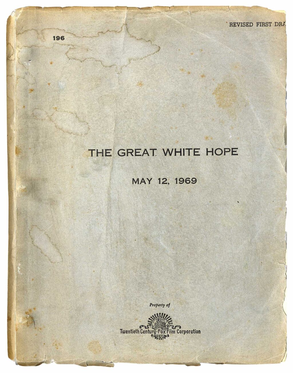 THE GREAT WHITE HOPE (1970) revised first draft film script dated May 12, 1969, with rev. dated Oct. 3, 1969