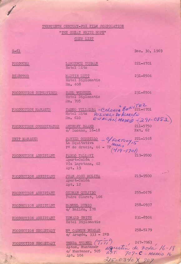 THE GREAT WHITE HOPE (1970) revised first draft film script dated May 12, 1969, with rev. dated Oct. 3, 1969