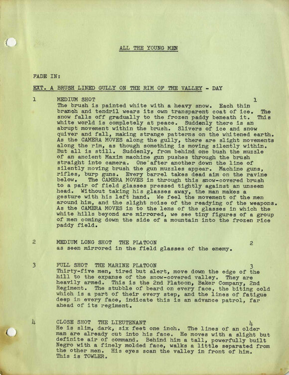 ALL THE YOUNG MEN (Sep 15, 1959) Revised Final Draft script by Hall Bartlett