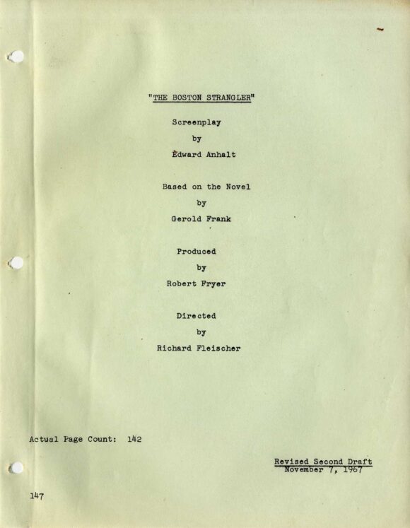 BOSTON STRANGLER, THE (Nov 7, 1967) Revised 2nd Draft screenplay by Edward Anhalt - Image 2