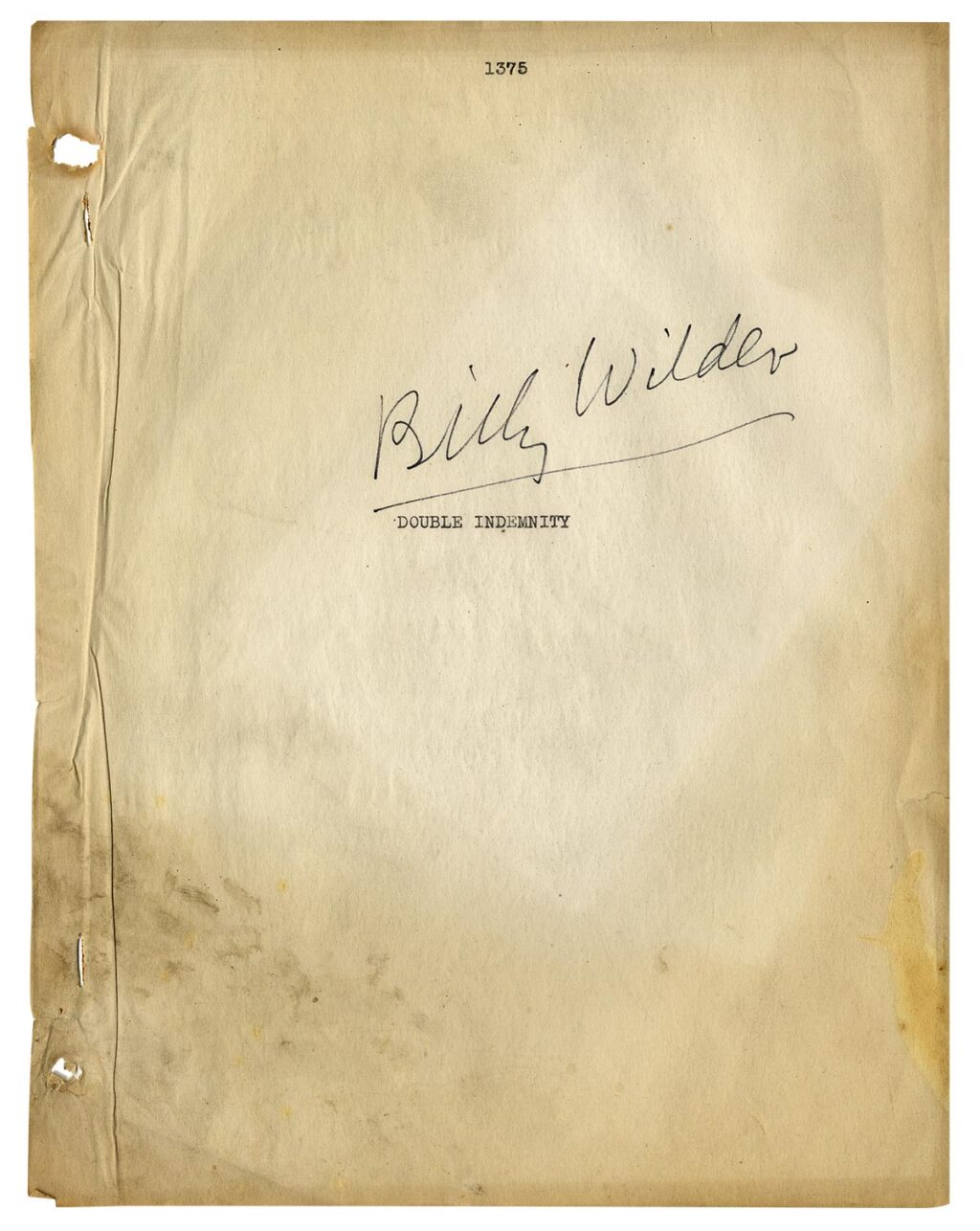 DOUBLE INDEMNITY (1944) Script signed by Billy Wilder