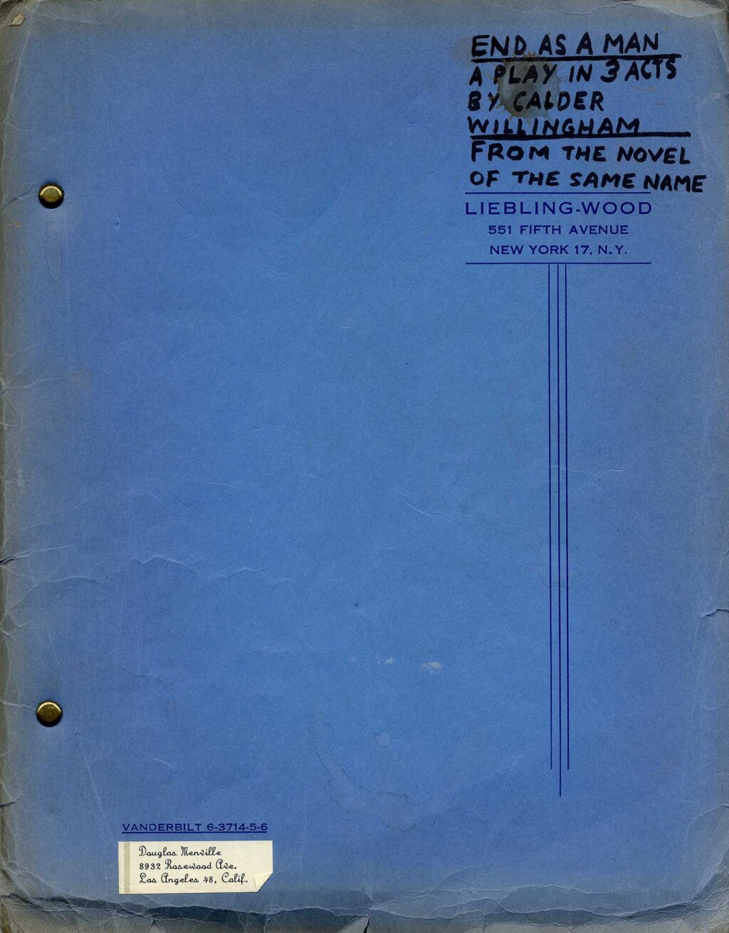 END AS A MAN: A Play in Three Acts by… (Dec 3, 1953) Script by Calder Willingham