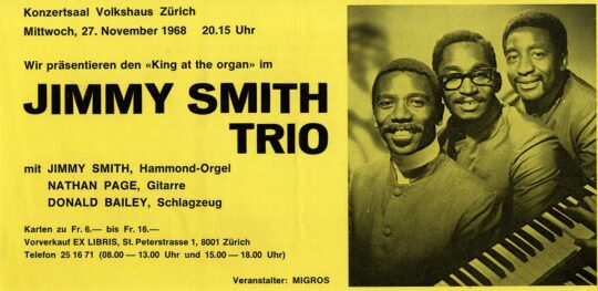 JIMMY SMITH TRIO (1968) Swiss concert flyer