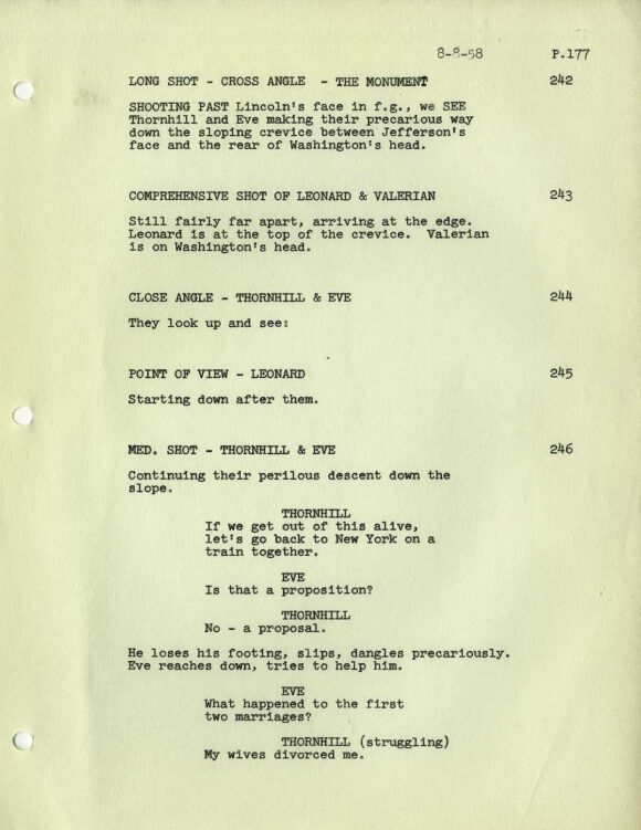 NORTH BY NORTHWEST [under working title THE MAN ON LINCOLN'S NOSE] Screenplay dated Aug 8, 1958 - Image 2