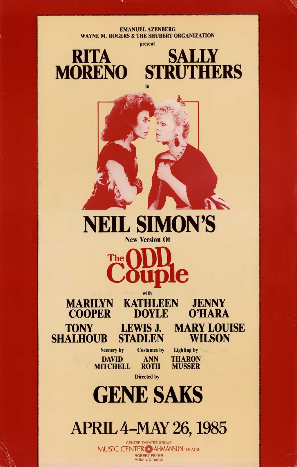 ODD COUPLE, THE (1985) Theatre window card poster NY